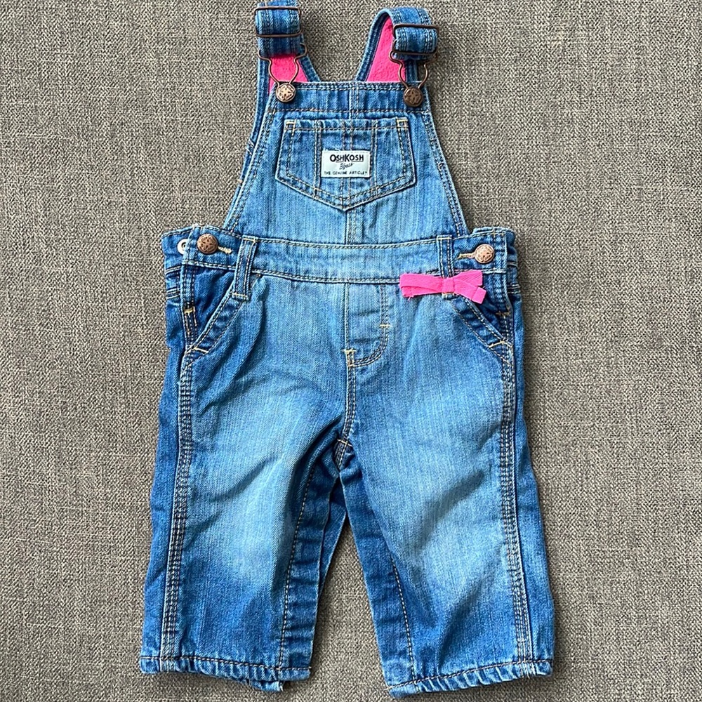 OshKosh B’Gosh pink fleece lined jean overalls